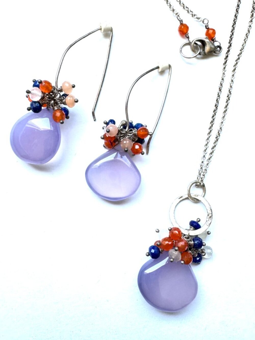 Necklace and Earring Set Lavender Stone wire wrap Dangle Handmade Wire Wrap